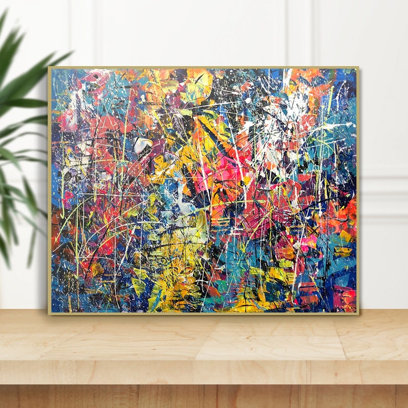 Bold Multicolor Abstract Expressionist Painting - Large Splatter Art Canvas for Vibrant Modern Decor - Unique Wall Art for Living Room