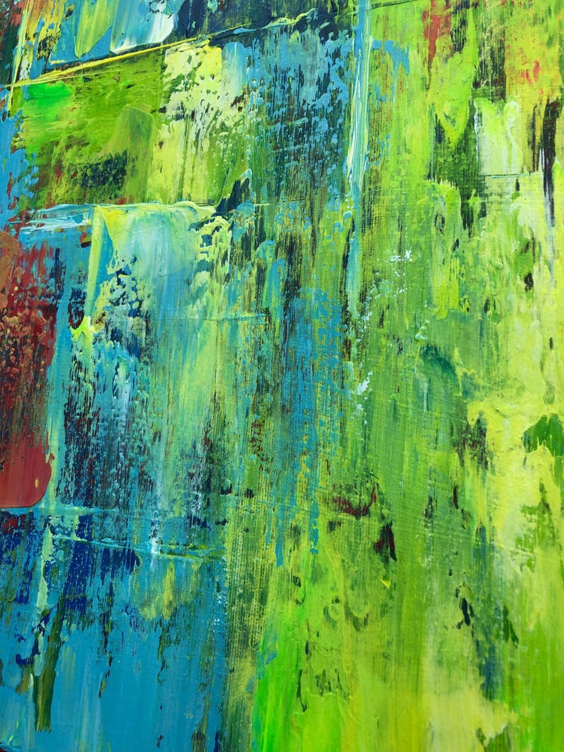 Large Abstract Colorful Canvas Art Modern Geometric Painting with Bold Green Blue and Red Tones Textured Wall Art Contemporary Living Room