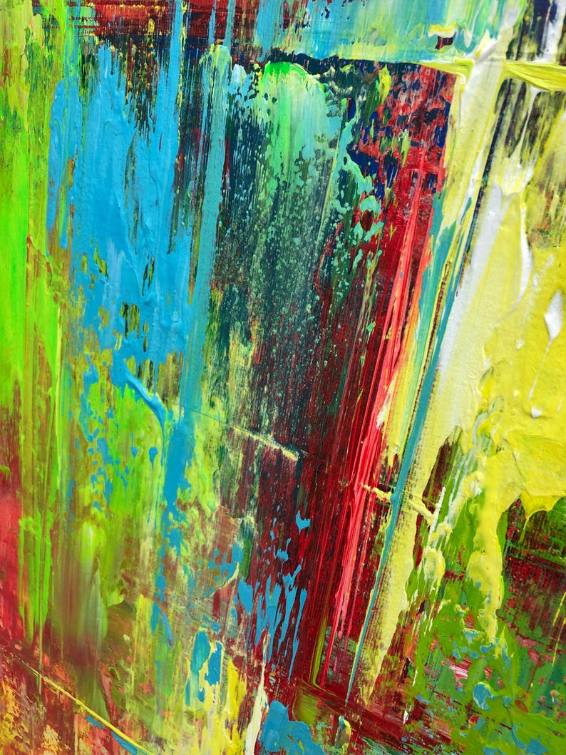 Large Abstract Colorful Canvas Art Modern Geometric Painting with Bold Green Blue and Red Tones Textured Wall Art Contemporary Living Room