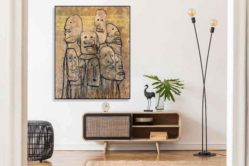 Figurative Painting Oversized Wall Art Original Painting Abstract Face Painting in Earth Tone Wall Art Modern Artwork Contemporary Decor
