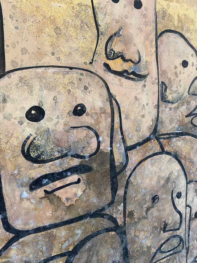 Figurative Painting Oversized Wall Art Original Painting Abstract Face Painting in Earth Tone Wall Art Modern Artwork Contemporary Decor