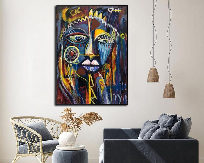 Abstrakt farverigt maleri på lærred Figurativ vægkunst Avantgarde-kunst 40x30 kunst Abstrakt kvindeansigt vægkunst