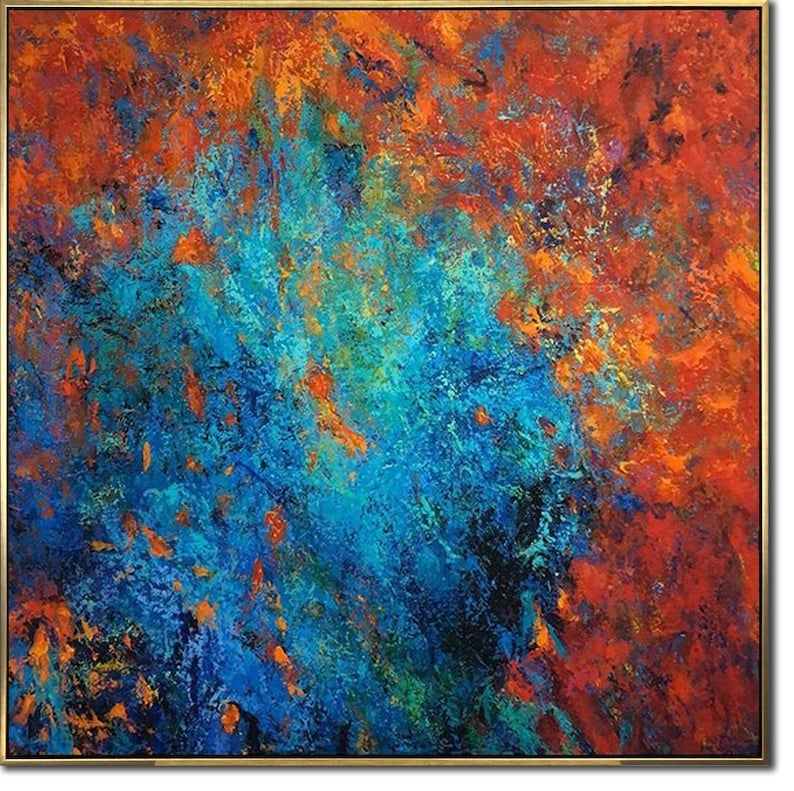 Blue And Red Abstract Painting On Canvas Large Abstract Paintings Wall Art Abstract Artwork Canvas Modern Art Living Room Wall Decor