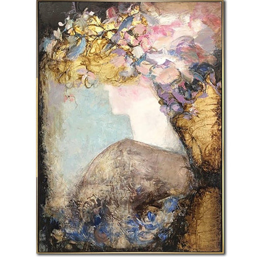 Abstrakte figurative Gemälde auf Leinwand, modernes farbenfrohes Kunstwerk, Frau mit Blumen, Kunst, Luxus-Kunst, strukturiertes Gemälde für Kamindekoration