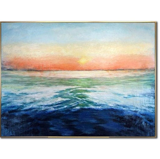 Ocean Sunset Art Modern Sunrise Wall Decor Water Landscape Art Coastal Seascape Painting