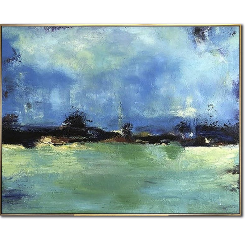 Abstract Horizon Art Green Blue Painting Horizon Line Serene Beauty Rich Textured Art Creative Painting