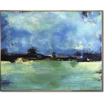Abstract Horizon Art Green Blue Painting Horizon Line Serene Beauty Rich Textured Art Creative Painting