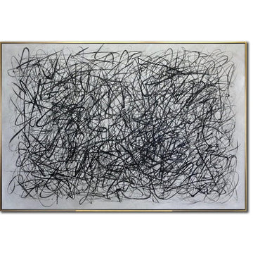 Large Original Abstract Black and White Lines Paintings On Canvas Modern Minimalist Painting Wall Decor