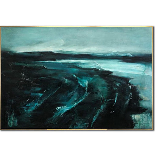 Extra Large Dark Green Seascape Paintings On Canvas Abstract Ocean Painting Navy Blue Fine Art Modern Oil Painting for Living Room Decor