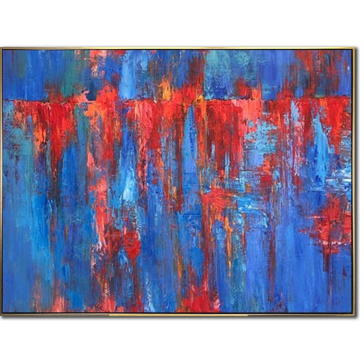Abstrakt Tekstureret Blå Og Rød Kreativ Vægkunst Dynamiske Dristige Farver Moderne Design Energi Bevægelse Ekspressionisme Kunst Farverig Maleri
