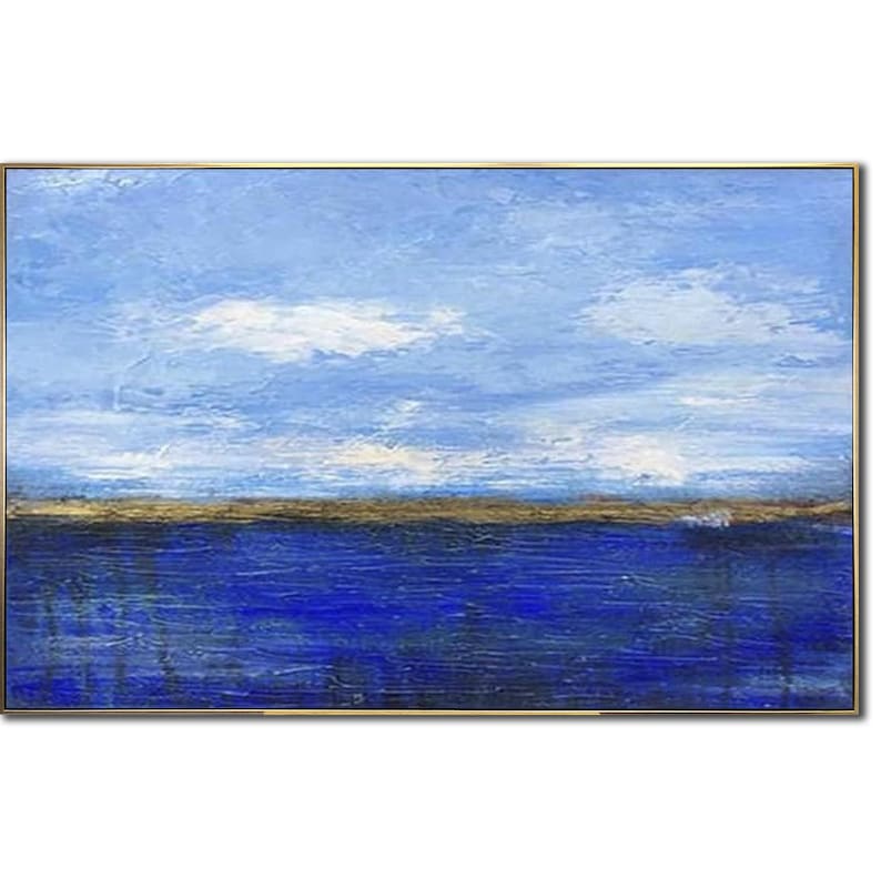 Large Seascape Art Deep Blue Sea Paintng Natural Landscape Art Deep Blue Sea Painting Abstract Wall Art Canvas Minimalist Art Frame Painting