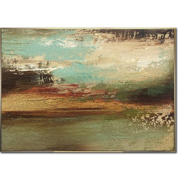 Large Abstract Green Paintings On Canvas Heavy Textured Art Beige and Gold Artwork Modern Fine Art Minimalist Painting for Living Room Decor