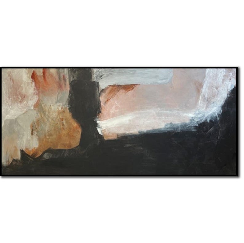 Extra Large Horizontal Black And Beige Canvas Art Abstract Artwork Oversized Wall Art Abstract Minimalism Modern Paintings Acrylic