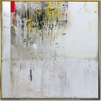 Abstract Minimalist Textured Painting – Large White Canvas with Hints of Yellow and Red for Contemporary Wall Decor