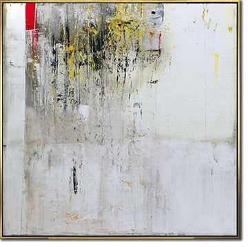 Abstract Minimalist Textured Painting – Large White Canvas with Hints of Yellow and Red for Contemporary Wall Decor