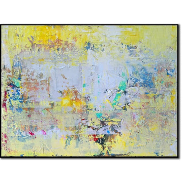Large Abstract Yellow And White Paintings on Canvas, Original Textured Painting, Modern Wall Hanging Artwork, Acrylic Oil Painting for Home