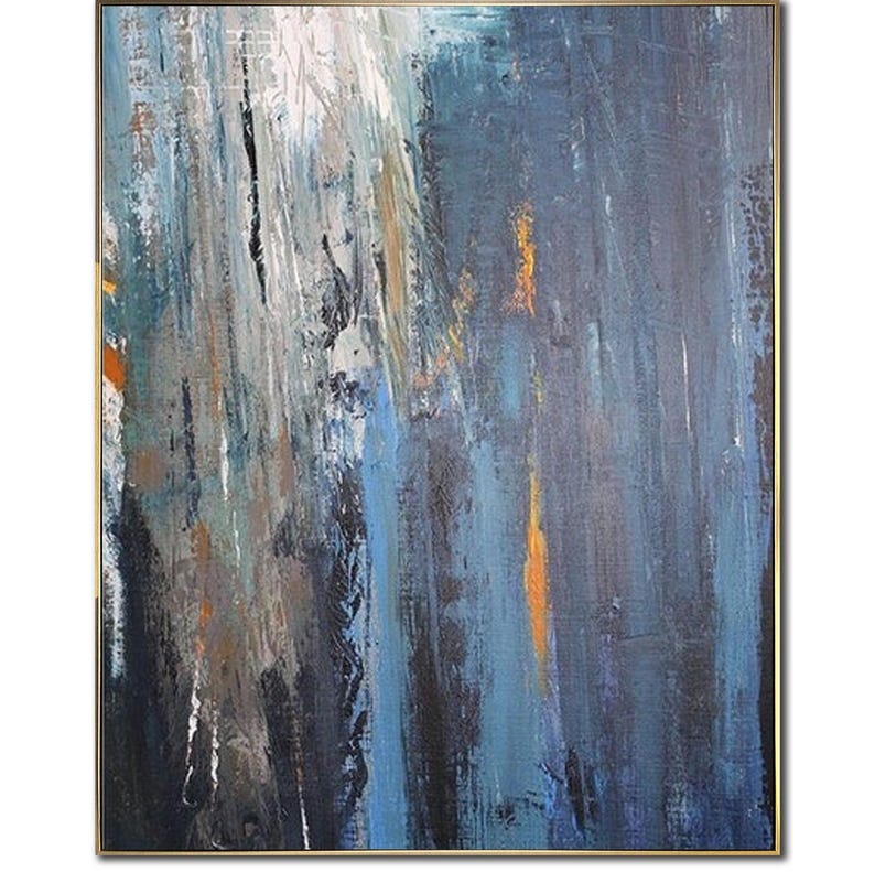 Original Abstract Blue Paintings on Canvas Neutral Oil Artwork, Contemporary Minimalist Painting, Textured Hand Painted Artwork for Home