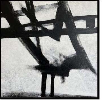 Original Abstract Black and White Paintings on Canvas, Textured Franz Kline Style Painting, Modern Minimalist Artrowk for Home Wall Decor