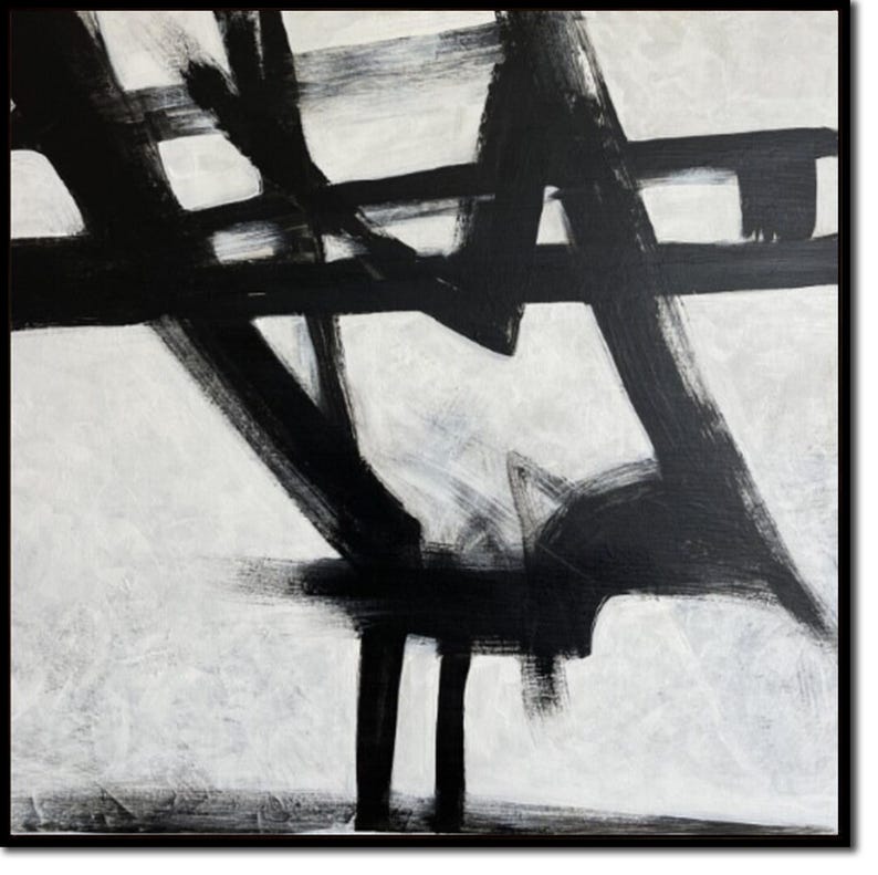 Original Abstract Black and White Paintings on Canvas, Textured Franz Kline Style Painting, Modern Minimalist Artrowk for Home Wall Decor