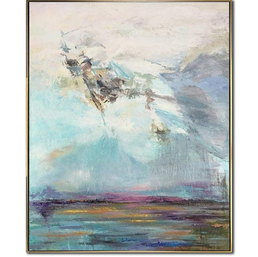 Large Original Landscape Painting On Canvas Abstract Modern Art Textured Oil Painting Blue Acrylic Painting for Living Room Wall Decor