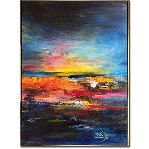 Abstract Painting Colorful Painting Sunset Painting Canvas Blue Painting Modern Textured Sunset Painting for Living Room COLORFUL SUNSET