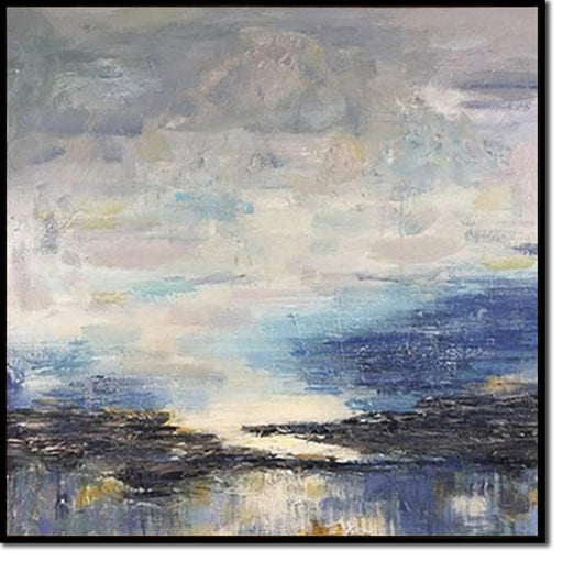 Abstract Blue Landscape Paintings On Canvas Neutral Wall Art Pastel Colors Painting Textured Oil Painting Wall Hanging Decor for Living Room