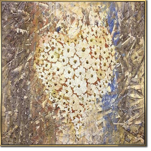 Large Abstract Golden Flowers Paintings On Canvas Original Floral Art Gold Painting Flowers Hand Pained Fine Art for Living Room Wall Decor
