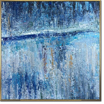 Abstract Seascape Painting On Canvas Original Blue Wall Art Modern Artwork for Living Room OCEAN FRONTIER
