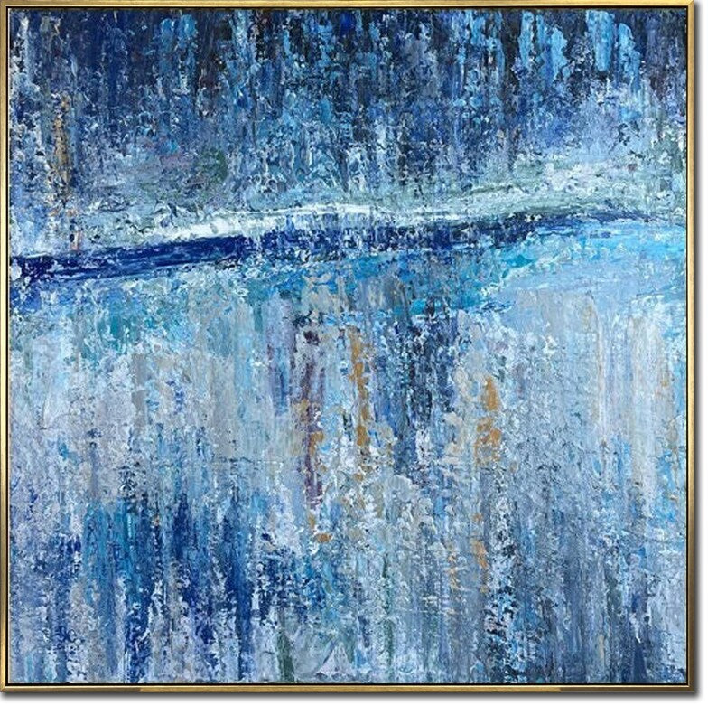 Abstract Seascape Painting On Canvas Original Blue Wall Art Modern Artwork for Living Room OCEAN FRONTIER