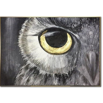 Abstract Owl Oil Painting On Canvas Original Bird Artwork Owl Eye Modern Wall Art Decor for Living Room