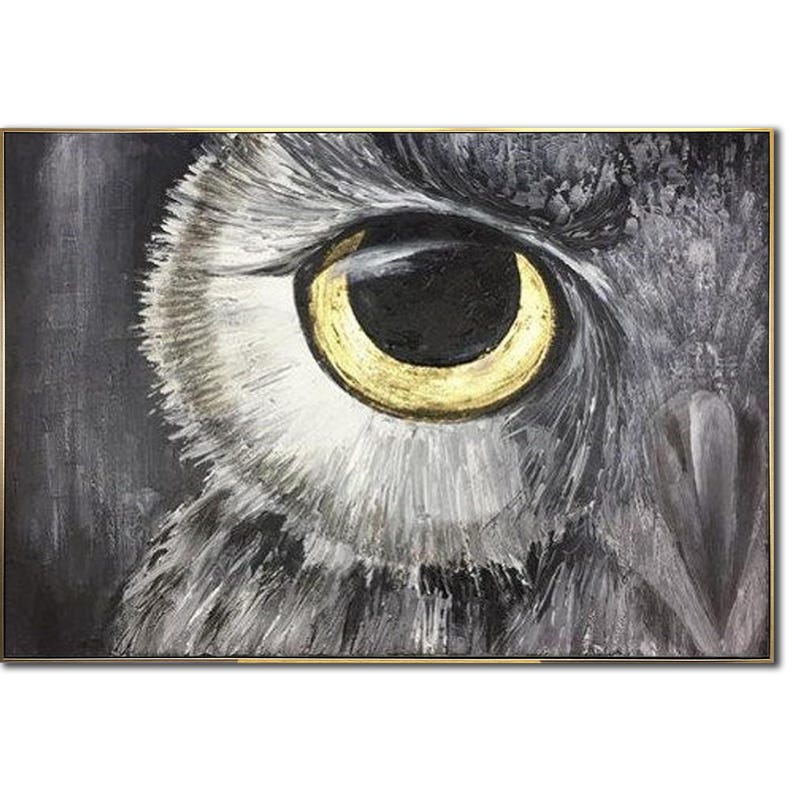 Abstract Owl Oil Painting On Canvas Original Bird Artwork Owl Eye Modern Wall Art Decor for Living Room