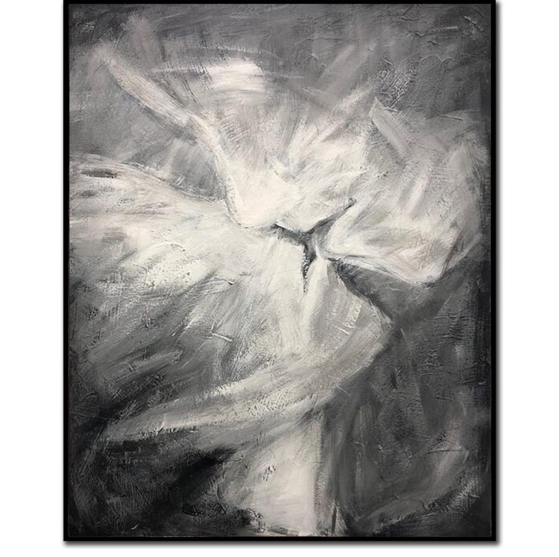 Romantisk maleri Sort-hvidt kyssemaleri Tekstureret kunst Parmaleri Monokrom vægkunst Figurativ abstrakt kunst Jubilæumsgave