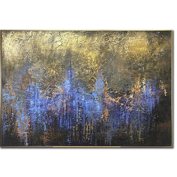 Large Abstract Paintong Original Fine Art on Canvas Gold Abstract Painting Blue Wall Art Original Acrylic Art Work for Living Room