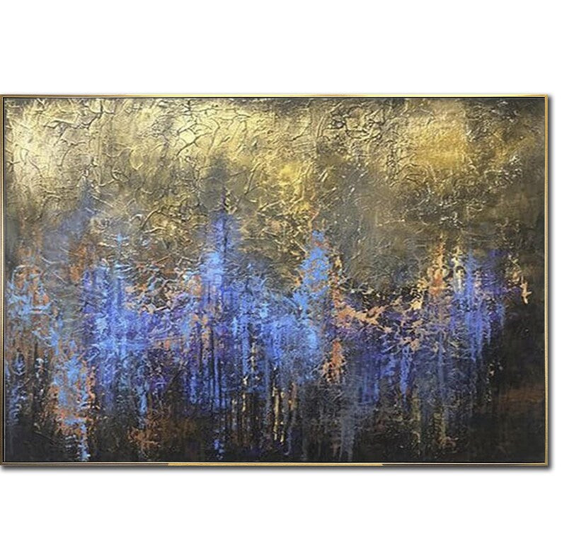 Large Abstract Paintong Original Fine Art on Canvas Gold Abstract Painting Blue Wall Art Original Acrylic Art Work for Living Room