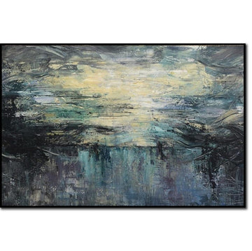 Large Original Abstract Seascape Paintings On Canvas In Navy Colors Abstract Impressionist Painting Modern Acrylic Paining for Living Room