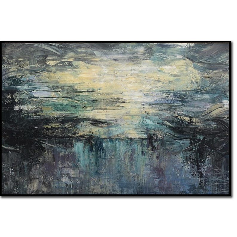 Large Original Abstract Seascape Paintings On Canvas In Navy Colors Abstract Impressionist Painting Modern Acrylic Paining for Living Room