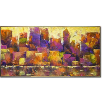 Cityscape Abstract Painting Purple Painting Orange Painting Urban Wall Art Textured Wall Art Oversized Wall Art Housewarming Gift City Art