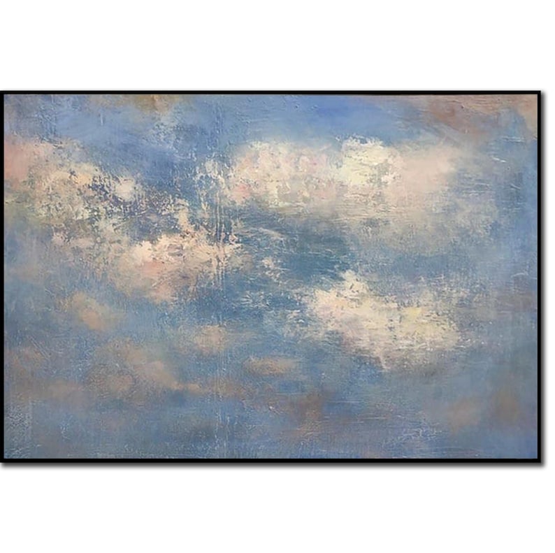 Abstrakt blåt maleri på lærred Originalt skykunstværk Blå himmel vægkunst Moderne oliemaleri Neutral kunst til indie-værelsesindretning