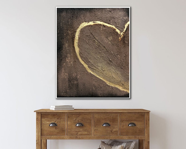 Large Abstract Heart Painting On Canvas Brown Wall Art Hand Painted Art Impasto Painting Romantic Gift For Couple Artwork Home Decor Art
