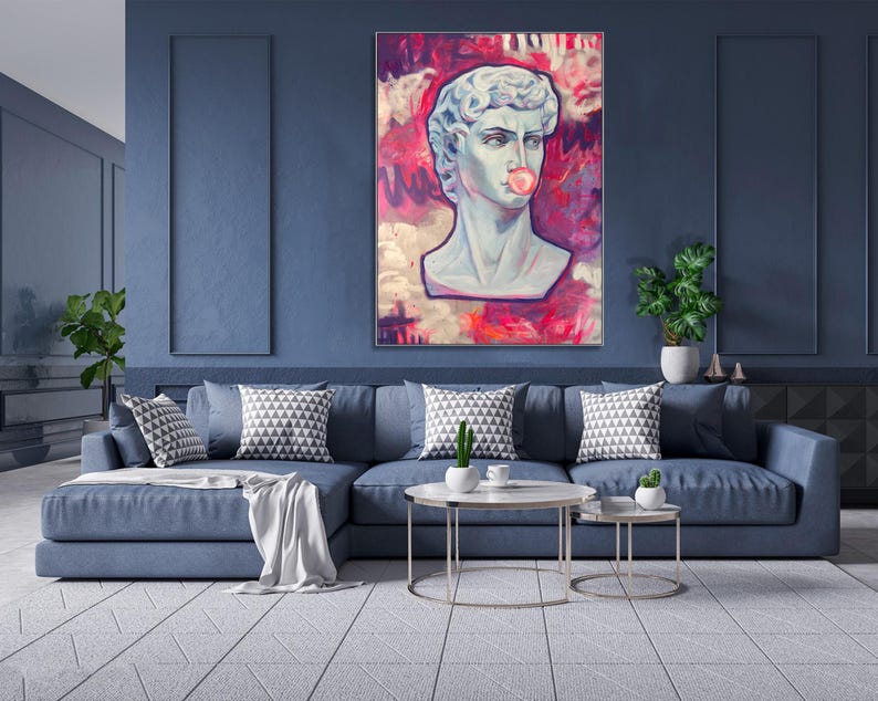 Abstrakt popkunstmaleri figurative malerier på lærred graffiti moderne kunst neonlyserød oliemaleri gadekunst indrammet vægkunst