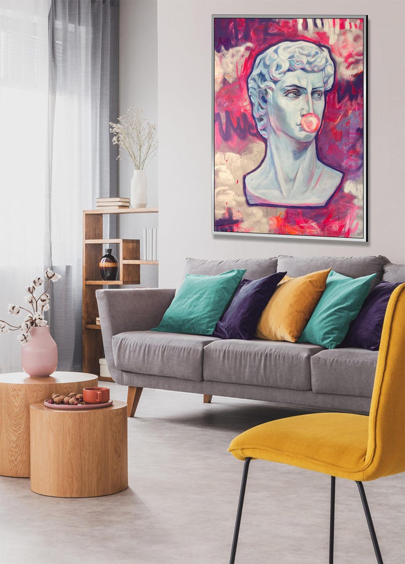 Abstrakt popkunstmaleri figurative malerier på lærred graffiti moderne kunst neonlyserød oliemaleri gadekunst indrammet vægkunst
