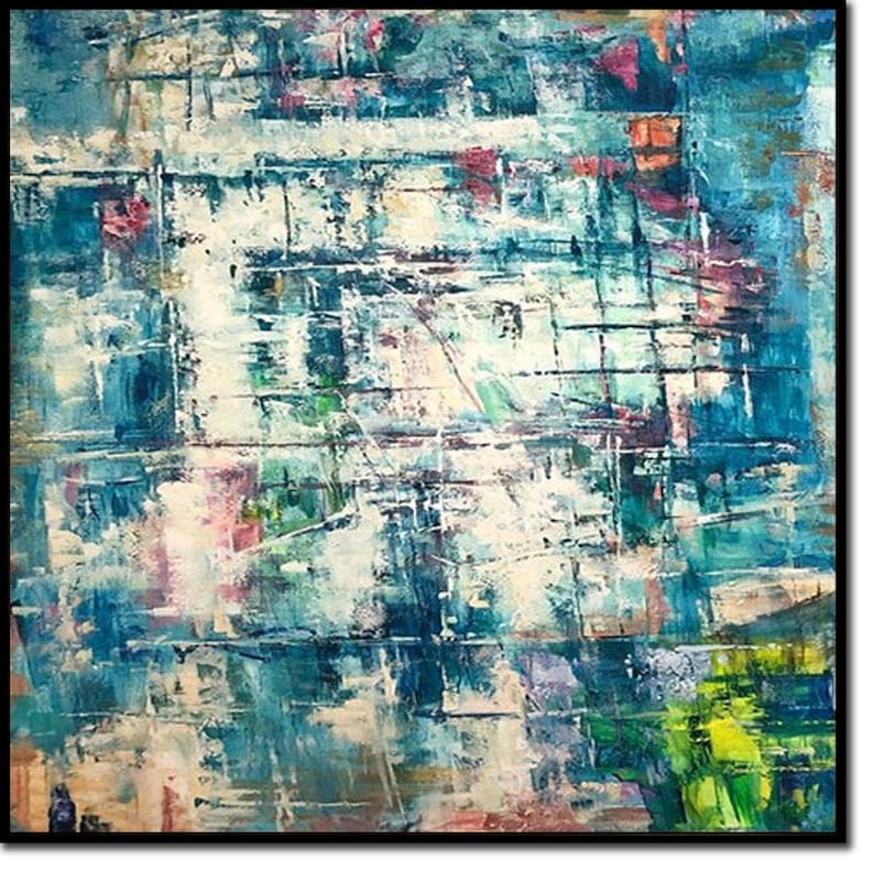 Blue and Green Abstract Textured Painting - Handmade Modern Canvas Art, Contemporary Wall Decor, Unique Artwork for Vibrant Interiors