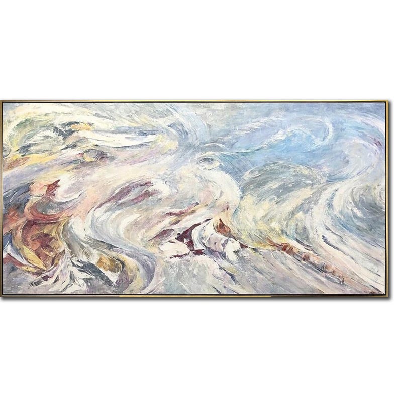 Abstract White Paintings On Canvas Acrylic Painting Original Marble Wall Art Oil Fine Art Contemporary Art Living Room, Extra Large 40x80""