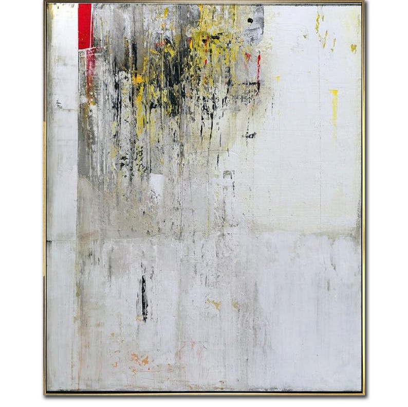 Minimalist Wall Art White and Yellow Abstract Painting Office Decor Framed Wall Art Custom Painting For Home Original Artwork