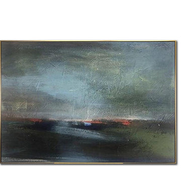 Abstrakt oliemaleri landskabsmaleri på lærred samtidskunst mørkt landskabsmaleri moderne olie vægkunst original kunstværk