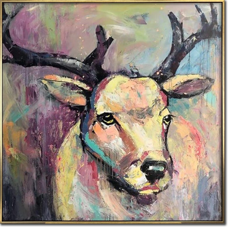 Deer Wall Art Deer, Large Animals Paintings, Deer Abstract Painting, Extra Large Painting, Living Room Wall Art, Abstract Painting On Canvas