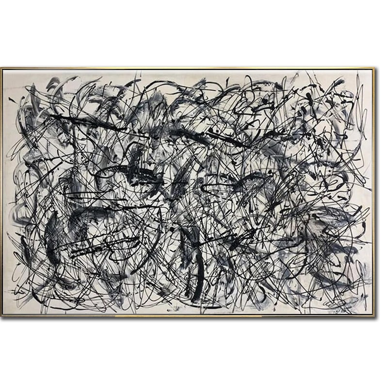 Sølv abstrakt maleri, gråt og hvidt lærred i stuen, ekstra stort lærred, sølv- og grå flydende abstrakt lærredsvægkunst