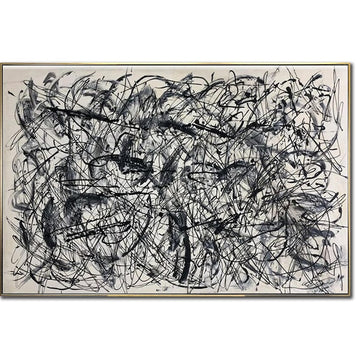 Sølv abstrakt maleri, gråt og hvidt lærred i stuen, ekstra stort lærred, sølv- og grå flydende abstrakt lærredsvægkunst