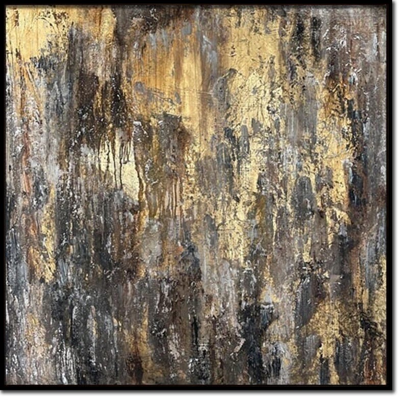 Original Abstract Gold Paintings On Canvas Acrylic Gold Leaf Art Contemporary Rich Textured Painting Hand Painted Artworl Wall Decor
