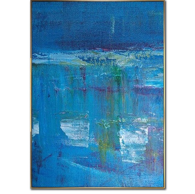Extra Large Abstract Blue Paintings On Canvas Modern Blue Textured Art Original Oil Painting Modern Artwork for Indie Room Wall Decor